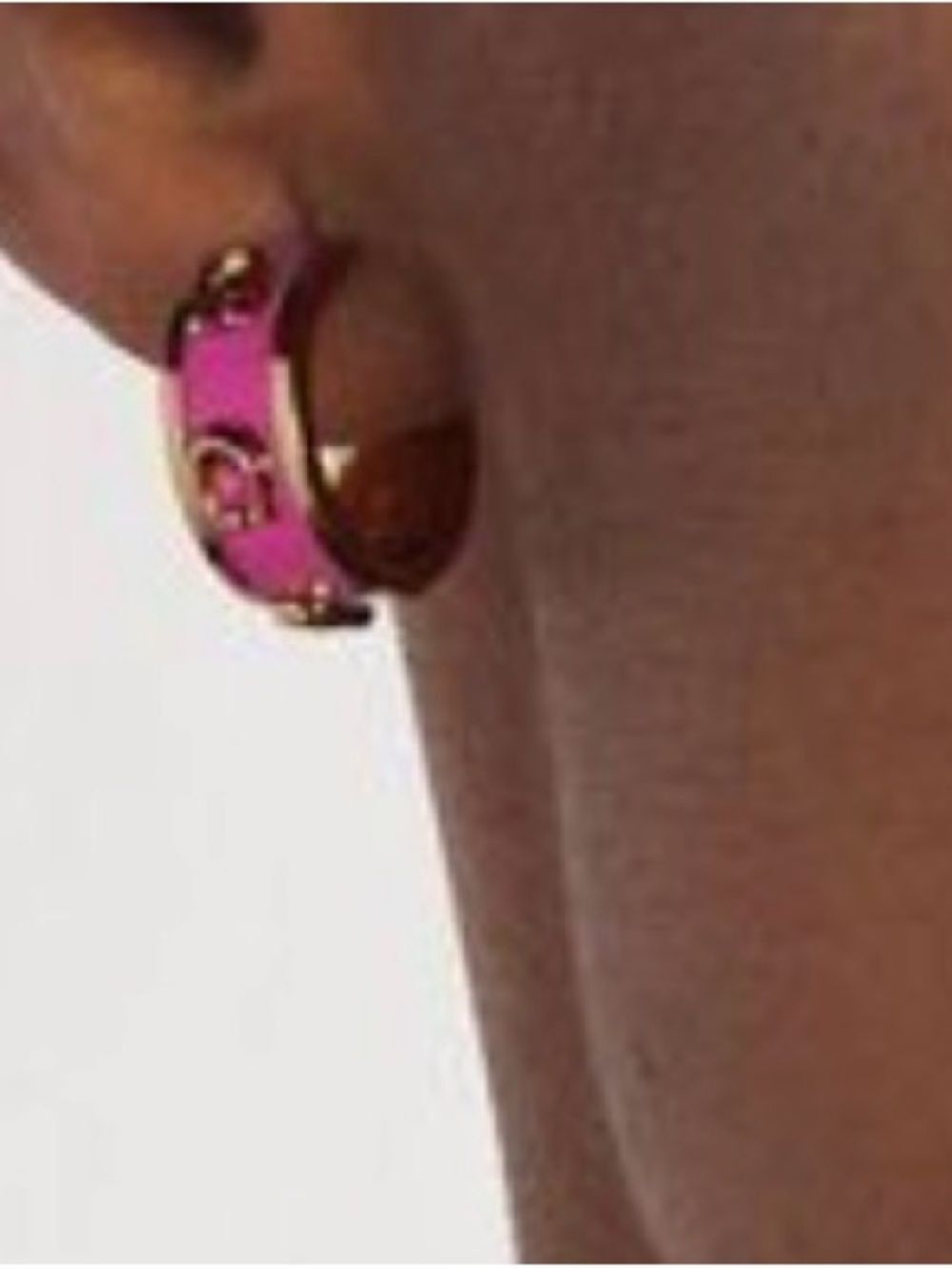 NWT COACH Pink Gold Enamel Signature C Logo Mini Huggie Hoop Earrings - Picture 10 of 10